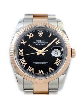 Rolex Watch Datejust No Roulett Black Dial Roman Index Everose Gold SS Automatic